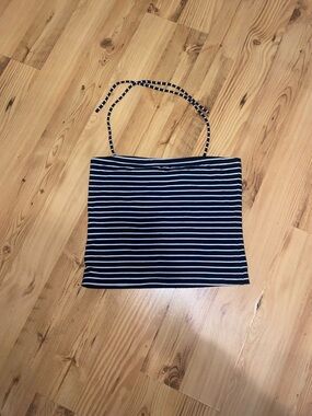 Esprit Navy and White Striped Crop Tube Top